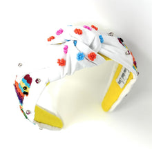 Load image into Gallery viewer, headband for women, Birthday beaded Knot headband, best selling items, birthday headbands, top knot headband, beaded top knot headband, Cinco de Mayo knot headband, Cinco de Mayo hair band, Piñata knotted headband, Pinata headband, statement headbands, Cinco de Mayo top knotted headband, knotted headband, party headbands, Birthday headband, Cinco de Mayo headbands, Fiesta headband, gemstone knot headband, luxury headband, Cinco de Mayo accessories, Cinco de Mayo jeweled knot headband