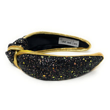Load image into Gallery viewer, black Headband, birthday Knotted Headband, shimmer Knot Headband, shimmer Hair Accessories, black knot Headband, Best Seller, headbands for women, best selling items, solid color knotted headband, hairbands for women, Christmas gifts, Solid color knot Headband, Solid color hair accessories, gold headband, solid headband, Statement headband, New Years knotted headband, Holiday knot headband, 
top knot solid hairband, New Years headband, Winter headband, Glittery headband