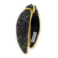 Load image into Gallery viewer, black Headband, birthday Knotted Headband, shimmer Knot Headband, shimmer Hair Accessories, black knot Headband, Best Seller, headbands for women, best selling items, solid color knotted headband, hairbands for women, Christmas gifts, Solid color knot Headband, Solid color hair accessories, gold headband, solid headband, Statement headband, New Years knotted headband, Holiday knot headband, 
top knot solid hairband, New Years headband, Winter headband, Glittery headband