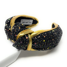 Load image into Gallery viewer, black Headband, birthday Knotted Headband, shimmer Knot Headband, shimmer Hair Accessories, black knot Headband, Best Seller, headbands for women, best selling items, solid color knotted headband, hairbands for women, Christmas gifts, Solid color knot Headband, Solid color hair accessories, gold headband, solid headband, Statement headband, New Years knotted headband, Holiday knot headband, 
top knot solid hairband, New Years headband, Winter headband, Glittery headband