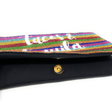 Load image into Gallery viewer, Tacos and Tequila Beaded Clutch, multicolor Bead Clutch Bag, Cinco de Mayo Gifts, Beaded Clutch Purse, Fiesta Clutch Bag, Party Clutch Purse, Evening Beaded Clutch, evening clutch, evening clutches, party purse, bachelorette gift, cross body purse, crossbody handbag, best friend gifts, best selling items, Unique beaded purse, Multicolor clutch purse, Fiesta bead clutch, evening purses, wedding clutches, party clutch purse, handmade gift, evening clutches, Mexican clutches, Fiesta accessories