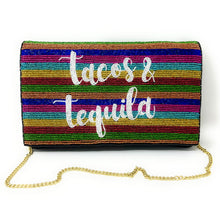 Load image into Gallery viewer, Tacos and Tequila Beaded Clutch, multicolor Bead Clutch Bag, Cinco de Mayo Gifts, Beaded Clutch Purse, Fiesta Clutch Bag, Party Clutch Purse, Evening Beaded Clutch, evening clutch, evening clutches, party purse, bachelorette gift, cross body purse, crossbody handbag, best friend gifts, best selling items, Unique beaded purse, Multicolor clutch purse, Fiesta bead clutch, evening purses, wedding clutches, party clutch purse, handmade gift, evening clutches, Mexican clutches, Fiesta accessories