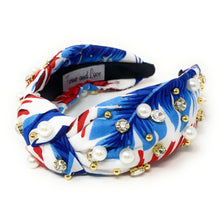 Load image into Gallery viewer, headbands for women, Wide knot headband, handmade headbands, top knotted headband, knotted headband, hair band for women, embellished headband, rhinestone headband, bejeweled floral headband, luxury headband, jeweled headband, knotted jeweled headband, bling headband, embellished knot headband, luxury knot headband, knot headband, Floral rhinestone headband, white hair accessories, floral headbands, summer headbands, custom jeweled headband, embellished headband, best selling items, custom headbands