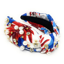 Load image into Gallery viewer, headbands for women, Wide knot headband, handmade headbands, top knotted headband, knotted headband, hair band for women, embellished headband, rhinestone headband, bejeweled floral headband, luxury headband, jeweled headband, knotted jeweled headband, USA headband, embellished knot headband, luxury knot headband, knot headband, USA rhinestone headband, white hair accessories, floral headbands, summer headbands, custom jeweled headband, embellished headband, best selling items, custom headbands