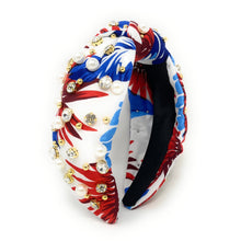 Load image into Gallery viewer, headbands for women, Wide knot headband, handmade headbands, top knotted headband, knotted headband, hair band for women, embellished headband, rhinestone headband, bejeweled floral headband, luxury headband, jeweled headband, knotted jeweled headband, USA headband, embellished knot headband, luxury knot headband, knot headband, USA rhinestone headband, white hair accessories, floral headbands, summer headbands, custom jeweled headband, embellished headband, best selling items, custom headbands