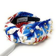 Load image into Gallery viewer, headbands for women, Wide knot headband, handmade headbands, top knotted headband, knotted headband, hair band for women, embellished headband, rhinestone headband, bejeweled floral headband, luxury headband, jeweled headband, knotted jeweled headband, bling headband, embellished knot headband, luxury knot headband, knot headband, Floral rhinestone headband, white hair accessories, floral headbands, summer headbands, custom jeweled headband, embellished headband, best selling items, custom headbands