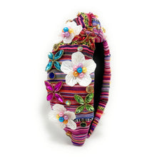 Load image into Gallery viewer, cinco de mayo Knot headband, cinco de mayo headband, mexican knotted headband, cinco de mayo accessories, fiesta knot headband, cambaya fabric headband, floral knotted headband, multicolor headband,  multicolor hair band, embellished headbands, Mexico headband, knotted headband, Cinco de Mayo knotted headband, Mexican hair accessories, light pink accessories, Summer headband, colorful headband, Mexican fabric accessories, custom headband, handmade headbands, bachelorette gifts, best selling items