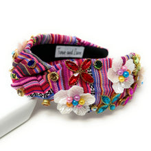 Load image into Gallery viewer, cinco de mayo Knot headband, cinco de mayo headband, mexican knotted headband, cinco de mayo accessories, fiesta knot headband, cambaya fabric headband, floral knotted headband, multicolor headband,  multicolor hair band, embellished headbands, Mexico headband, knotted headband, Cinco de Mayo knotted headband, Mexican hair accessories, light pink accessories, Summer headband, colorful headband, Mexican fabric accessories, custom headband, handmade headbands, bachelorette gifts, best selling items