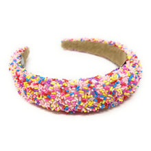 Load image into Gallery viewer, headbands for women, baroque headband, handmade headbands, sprinkle headband, confetti headband, sprinkles padded headband, birthday headband, birthday accessories, embellished headband, rhinestone headband, shimmer headband, multi color headband, cupcake headband, birthday gifts, confetti baroque headband, padded headband, luxury knot headband, knot headband, thick headband, custom headband, handmade headbands, custom headband, boho headband, birthday accessories, best selling items