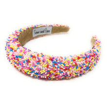 Load image into Gallery viewer, headbands for women, baroque headband, handmade headbands, sprinkle headband, confetti headband, sprinkles padded headband, birthday headband, birthday accessories, embellished headband, rhinestone headband, shimmer headband, multi color headband, cupcake headband, birthday gifts, confetti baroque headband, padded headband, luxury knot headband, knot headband, thick headband, custom headband, handmade headbands, custom headband, boho headband, birthday accessories, best selling items