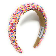 Load image into Gallery viewer, headbands for women, baroque headband, handmade headbands, sprinkle headband, confetti headband, sprinkles padded headband, birthday headband, birthday accessories, embellished headband, rhinestone headband, shimmer headband, multi color headband, cupcake headband, birthday gifts, confetti baroque headband, padded headband, luxury knot headband, knot headband, thick headband, custom headband, handmade headbands, custom headband, boho headband, birthday accessories, best selling items