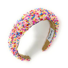 Load image into Gallery viewer, headbands for women, baroque headband, handmade headbands, sprinkle headband, confetti headband, sprinkles padded headband, birthday headband, birthday accessories, embellished headband, rhinestone headband, shimmer headband, multi color headband, cupcake headband, birthday gifts, confetti baroque headband, padded headband, luxury knot headband, knot headband, thick headband, custom headband, handmade headbands, custom headband, boho headband, birthday accessories, best selling items
