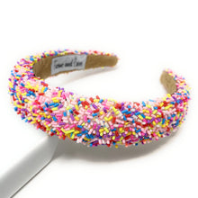 Load image into Gallery viewer, headbands for women, baroque headband, handmade headbands, sprinkle headband, confetti headband, sprinkles padded headband, birthday headband, birthday accessories, embellished headband, rhinestone headband, shimmer headband, multi color headband, cupcake headband, birthday gifts, confetti baroque headband, padded headband, luxury knot headband, knot headband, thick headband, custom headband, handmade headbands, custom headband, boho headband, birthday accessories, best selling items