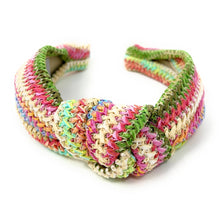 Load image into Gallery viewer, headband for woman, fashion headbands, raffia knot headband, woven headbands for women, stylish headbands, raffia headband style, top knot headband, woven top knot headband, head band, hair band, multicolor raffia headbands, raffia woven headband, women top knot headband, summer headbands, beige headband, multicolor top knot headband, handmade headbands, top knotted headband, knotted headband, white headband, light brown headband, beige top knotted headband