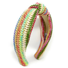 Load image into Gallery viewer, headband for woman, fashion headbands, raffia knot headband, woven headbands for women, stylish headbands, raffia headband style, top knot headband, woven top knot headband, head band, hair band, multicolor raffia headbands, raffia woven headband, women top knot headband, summer headbands, beige headband, multicolor top knot headband, handmade headbands, top knotted headband, knotted headband, white headband, light brown headband, beige top knotted headband
