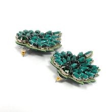 Load image into Gallery viewer, custom beaded Earrings, Unique jeweled Earrings, green Beaded Earrings, boho earrings, green jeweled earrings, handmade earrings, custom earrings, party accessories, fancy accessories, green embellished earrings, custom earrings, best friend gifts, birthday gifts, bohemian earrings, luxurious handmade accessories, night jewelry, Fancy earrings, boho earrings, beaded earrings, Fancy jeweled earrings, emerald color earrings, best selling items, statement earrings, handmade gifts, custom gifts