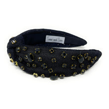 Load image into Gallery viewer, black Jeweled Headband, black headband, Autumn Hair Accessories, black not Headband, knot headband, boho headband, best selling items, handmade headband, best selling items, Christmas gifts, shimmer knot Headband, Fall Winter accessories, shimmer knot headband, shimmer headband, Statement headband, Christmas gifts, jeweled knot headband, Jeweled headband, black shimmer headband, Embellished headband, Autumn embellished headband, bejeweled headband, boho headband, New Years eve headband
