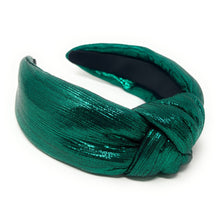 Load image into Gallery viewer, green Headband, birthday Knotted Headband, shimmer Knot Headband, metallic Hair Accessories, green knot Headband, Best Seller, St Patricks headband, best selling items, solid color knotted headband, hairbands for women, Christmas gifts, Solid color knot Headband, Solid color hair accessories, green headband, solid headband, Statement headband, green knotted headband, Holiday knot headband, top knot solid hairband, New Years headband, Christmas headband, Solid color headband, St Patricks Day 