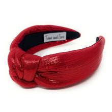 Load image into Gallery viewer, red Headband, birthday Knotted Headband, shimmer Knot Headband, metallic Hair Accessories, red knot Headband, Best Seller, Valentines Day headband, best selling items, solid color knotted headband, Christmas headbands, Christmas gifts, Solid color knot Headband, Solid color hair accessories, red knotted headband, solid headband, Statement headband, red shimmer knotted headband, Holiday knot headband, top knot solid hairband, Valentines day Gifts, Solid color headband, Valentine’s Day Headband