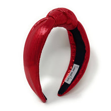 Load image into Gallery viewer, red Headband, birthday Knotted Headband, shimmer Knot Headband, metallic Hair Accessories, red knot Headband, Best Seller, Valentines Day headband, best selling items, solid color knotted headband, Christmas headbands, Christmas gifts, Solid color knot Headband, Solid color hair accessories, red knotted headband, solid headband, Statement headband, red shimmer knotted headband, Holiday knot headband, top knot solid hairband, Valentines day Gifts, Solid color headband, Valentine’s Day Headband