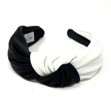 Load image into Gallery viewer, black white Headband, Autumn Knotted Headband, black Knot Headband, black and white Hair Accessories, white black knot Headband, Best Seller, black white color headband, best selling items, solid color knotted headband, Fall Winter fashion, Christmas gifts, Solid color knot Headband, Solid color hair accessories, black and white headband, Statement headband, boho knot headband, Holiday knot headband, top knot solid hairband, handmade headbands, winter headband, Solid color headband, satin headband