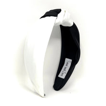 Load image into Gallery viewer, black white Headband, Autumn Knotted Headband, black Knot Headband, black and white Hair Accessories, white black knot Headband, Best Seller, black white color headband, best selling items, solid color knotted headband, Fall Winter fashion, Christmas gifts, Solid color knot Headband, Solid color hair accessories, black and white headband, Statement headband, boho knot headband, Holiday knot headband, top knot solid hairband, handmade headbands, winter headband, Solid color headband, satin headband