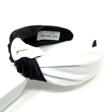 Load image into Gallery viewer, black white Headband, Autumn Knotted Headband, black Knot Headband, black and white Hair Accessories, white black knot Headband, Best Seller, black white color headband, best selling items, solid color knotted headband, Fall Winter fashion, Christmas gifts, Solid color knot Headband, Solid color hair accessories, black and white headband, Statement headband, boho knot headband, Holiday knot headband, top knot solid hairband, handmade headbands, winter headband, Solid color headband, satin headband