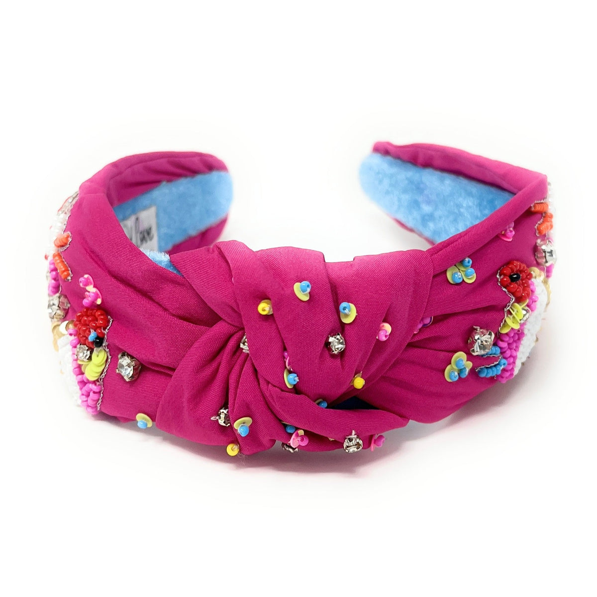 Cocktail Beaded Knot Headband, Pink Knotted Headband, Handmade Headbands