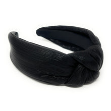 Load image into Gallery viewer, black Headband, birthday Knotted Headband, shimmer Knot Headband, metallic Hair Accessories, black knot Headband, Best Seller, new years headband, best selling items, solid color knotted headband, hairbands for women, Christmas gifts, Solid color knot Headband, Solid color hair accessories, handmade headband, solid headband, Statement headband, black knotted headband, Holiday knot headband, top knot solid hairband, New Years headband, Halloween headband, Solid color headband, black shimmer headband