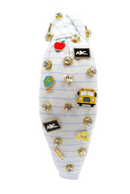 Load image into Gallery viewer, Teacher headband, Teacher top Knot headband, teacher headbands for women, birthday headbands, top knot headband, Statement top knot headband, Teacher knot headband, Teacher appreciation gifts, Teacher hair band, Apple motif headband, statement headbands, Teacher appreciation, Whimsical teacher gift, Elegant teacher gift, Customized headbands, Teacher fashion accessory, Teacher headbands, Gifts for teachers, Teacher gift ideas, handmade teacher accessory