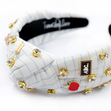 Load image into Gallery viewer, Teacher headband, Teacher top Knot headband, teacher headbands for women, birthday headbands, top knot headband, Statement top knot headband, Teacher knot headband, Teacher appreciation gifts, Teacher hair band, Apple motif headband, statement headbands, Teacher appreciation, Whimsical teacher gift, Elegant teacher gift, Customized headbands, Teacher fashion accessory, Teacher headbands, Gifts for teachers, Teacher gift ideas, handmade teacher accessory