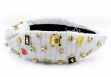 Load image into Gallery viewer, Teacher headband, Teacher top Knot headband, teacher headbands for women, birthday headbands, top knot headband, Statement top knot headband, Teacher knot headband, Teacher appreciation gifts, Teacher hair band, Apple motif headband, statement headbands, Teacher appreciation, Whimsical teacher gift, Elegant teacher gift, Customized headbands, Teacher fashion accessory, Teacher headbands, Gifts for teachers, Teacher gift ideas, handmade teacher accessory