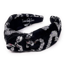 Load image into Gallery viewer, VALENTINES Headband, Valentine’s Day Headband, Heart Jeweled Knot Headband, Jeweled Knot Headbands, Valentines Day Knotted Headband, knotted headband, birthday gift for her, headbands for women, best selling items, knotted headbands, boho headband, purple knot headband, valentine headband, valentines headband, valentines day gifts, embellished headband, heart stud headband, black velour headband, silver hearts headband, handmade headband, hearts knot headband, custom headband