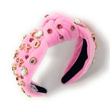 Load image into Gallery viewer, VALENTINES day Jeweled Headband, Valentine’s Day Headband, Pink Jeweled Knot Headband, Jeweled Knot Headbands, Valentines Day Knotted Headband, knotted headband, birthday gift for her, headbands for women, best selling items, knotted headbands, boho headband, purple knot headband, valentine ’s day headband, valentines headband, valentines day gifts, embellished headband, heart stud headband, XOXO headband, pink velour headband, handmade headband, XOXO knot headband, custom headband