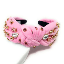 Load image into Gallery viewer, VALENTINES day Jeweled Headband, Valentine’s Day Headband, Pink Jeweled Knot Headband, Jeweled Knot Headbands, Valentines Day Knotted Headband, knotted headband, birthday gift for her, headbands for women, best selling items, knotted headbands, boho headband, purple knot headband, valentine ’s day headband, valentines headband, valentines day gifts, embellished headband, heart stud headband, XOXO headband, pink velour headband, handmade headband, XOXO knot headband, custom headband
