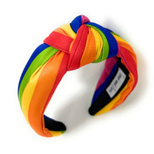 Load image into Gallery viewer, Rainbow Knotted Headband, Pride Rainbow Knot Headband, Rainbow Headband, Rainbow Stripe Knotted Headband, Summer Headbands, Pride Headband, headbands for women, knotted headband, hair accessories, headbands for women, rainbow headband, lgbtq gifts, lgbt headbands, LGBT gifts, pride knot headband, pride month gifts, rainbow hairband, pride rainbow band, LGBT hair accessory, LGBT hair accessory, rainbow accessories