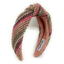 Load image into Gallery viewer, headband for woman, fashion headbands, beige raffia knot headband, woven headbands for women, stylish headbands, raffia headband style, top knot headband, woven top knot headband, ivory headband, hair band, multicolor raffia headband, raffia woven headband, women top knot headband, summer headbands, beige knot headband, woven top knot headband, handmade headbands, top knotted headband, knotted headband, boho headband, beige knotted headband, solid color headband, resort headband