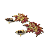 Load image into Gallery viewer, maple beaded Earrings, autumn Earrings, Autumn leaf Earrings, Fall Earrings, earrings for Thanksgiving, Thanksgiving earrings, orange earrings, Unique earrings, maple leaf earrings, Autumn jewelry, statement earrings, Brown earrings, Fall beaded earrings, Autumn jewelry, Holiday earrings, pumpkin earrings, custom designs, maple earrings, dangling earrings, unique earrings, Thanksgiving accessories, Autumn accessories, Autumn brown earrings, Fall accessories, best selling fall earrings
