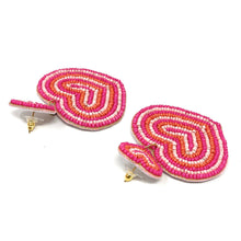 Load image into Gallery viewer, 
Hearts Beaded Earrings, hot Pink Heart Earrings, Valentines Day Earrings, Valentines Beaded Earrings, Seed Bead, Valentines Heart earrings, Pink earrings, pink beaded earrings, Love beaded earrings, valentines beaded earrings, Hearts earrings, fuchsia hearts earrings, holiday gifts, tween girls accessories, Valentine’s day accessories, Best friend gifts, Best selling items, Heart accessories, boho earrings, custom earrings, unique earrings, unique gifts, handmade gifts, Pink Heart earrings