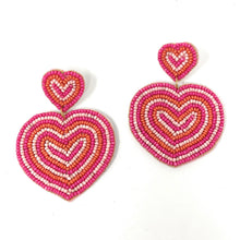 Load image into Gallery viewer, 
Hearts Beaded Earrings, hot Pink Heart Earrings, Valentines Day Earrings, Valentines Beaded Earrings, Seed Bead, Valentines Heart earrings, Pink earrings, pink beaded earrings, Love beaded earrings, valentines beaded earrings, Hearts earrings, fuchsia hearts earrings, holiday gifts, tween girls accessories, Valentine’s day accessories, Best friend gifts, Best selling items, Heart accessories, boho earrings, custom earrings, unique earrings, unique gifts, handmade gifts, Pink Heart earrings