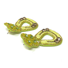 Load image into Gallery viewer, custom beaded Earrings, horseshoe Earrings, lion Beaded Earrings, green earrings, horseshoe jeweled earrings, women earrings, handmade earrings, custom earrings, bejeweled accessories, fancy accessories, St Patrick’s Day earrings, gifts for mom, best friend gifts, birthday gifts, bohemian earrings, St Patrick’s day accessories, party earrings, Fancy earrings, boho earrings, rhinestone earrings, embellished earrings, Fancy jeweled earrings, party earrings, statement earrings, best selling items