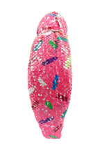 Load image into Gallery viewer, headband for women, sprinkles Knotted headband, headbands for women, birthday headbands, top knot headband, sprinkles top knot headband, rainbow headband, sprinkles hair band, best selling items, top knotted headband, statement headbands, top knotted headband, knotted headband, party headbands, trendy headband, fashion headbands, embellished headband, custom headbands, handmade headbands, luxury headband, sequin headband, birthday headband, happy birthday headbands