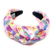 Load image into Gallery viewer, VALENTINES Jeweled Headband, Heart Candy Headband, Hearts Knot Headband, Pink Knot Headbands, Valentines Day Knotted Headband, knotted headband, birthday gift for her, headbands for women, best selling items, knotted headbands, hair accessories, Pink knot headband, valentine’s day headband, valentines headband, valentines day gifts, embellished headband, hearts headband, candy heart gifts, multicolor hearts headband, heart headband for women and girls, hearts knot headband, candy hearts knot headband