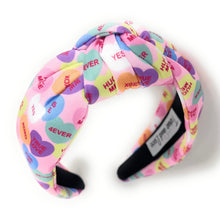 Load image into Gallery viewer, VALENTINES Jeweled Headband, Heart Candy Headband, Hearts Knot Headband, Pink Knot Headbands, Valentines Day Knotted Headband, knotted headband, birthday gift for her, headbands for women, best selling items, knotted headbands, hair accessories, Pink knot headband, valentine’s day headband, valentines headband, valentines day gifts, embellished headband, hearts headband, candy heart gifts, multicolor hearts headband, heart headband for women and girls, hearts knot headband, candy hearts knot headband