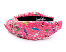Load image into Gallery viewer, headband for women, sprinkles Knotted headband, headbands for women, birthday headbands, top knot headband, sprinkles top knot headband, rainbow headband, sprinkles hair band, best selling items, top knotted headband, statement headbands, top knotted headband, knotted headband, party headbands, trendy headband, fashion headbands, embellished headband, custom headbands, handmade headbands, luxury headband, sequin headband, birthday headband, happy birthday headbands