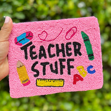 Load image into Gallery viewer, teacher Stuff beaded Purse Pouch, teacher bead Purse, teacher Beaded Pouch, large teacher Purse, Boho bags, Wallets for her, boho pouch, boho accessories, best friend gifts, teacher gifts, miscellaneous gifts, best seller, best selling items, teacher appreciation gifts, birthday gifts, preppy beaded wallet, party favors, bachelorette bag, money pouch, wallets for teachers, teacher appreciation week gifts, mother’s day gift, handmade gifts, birthday for her, teacher appreciation day