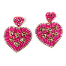 Load image into Gallery viewer, 
Hearts Beaded Earrings, hot Pink Heart Earrings, Valentines Day Earrings, Valentines Beaded Earrings, Seed Bead, Valentines Heart earrings, Pink earrings, pink beaded earrings, Love beaded earrings, valentines beaded earrings, Hearts earrings, fuchsia hearts earrings, holiday gifts, tween girls accessories, Valentine’s day accessories, Best friend gifts, Best selling items, Heart accessories, boho earrings, custom earrings, unique earrings, unique gifts, handmade gifts, Pink Heart earrings