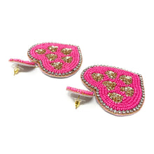 Load image into Gallery viewer, 
Hearts Beaded Earrings, hot Pink Heart Earrings, Valentines Day Earrings, Valentines Beaded Earrings, Seed Bead, Valentines Heart earrings, Pink earrings, pink beaded earrings, Love beaded earrings, valentines beaded earrings, Hearts earrings, fuchsia hearts earrings, holiday gifts, tween girls accessories, Valentine’s day accessories, Best friend gifts, Best selling items, Heart accessories, boho earrings, custom earrings, unique earrings, unique gifts, handmade gifts, Pink Heart earrings