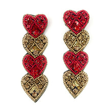 Load image into Gallery viewer, 
hearts Beaded Earrings, red Heart Earrings, Valentines Day Earrings, Valentines Beaded Earrings, Seed Bead, Valentines Heart earrings, red gold earrings, valentine’s day beaded earrings, hearts beaded earrings, valentines beaded earrings, Hearts earrings, Valentine’s day earrings, holiday gifts, tween girls accessories, Valentine’s day accessories, Best friend gifts, Best selling items, love accessories, boho earrings, custom earrings, unique earrings, unique gifts, handmade gifts, gold red heart earrings