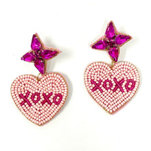 Load image into Gallery viewer, 
LOVE Beaded Earrings, Pink Heart Earrings, Valentines Day Earrings, Valentines Beaded Earrings, Seed Bead, Valentines Heart earrings, Pink earrings, pink beaded earrings, XOXO beaded earrings, valentines beaded earrings, Hearts earrings, Valentine’s day earrings, holiday gifts, tween girls accessories, Valentine’s day accessories, Best friend gifts, Best selling items, love accessories, boho earrings, custom earrings, unique earrings, unique gifts, handmade gifts, Pink Heart earrings